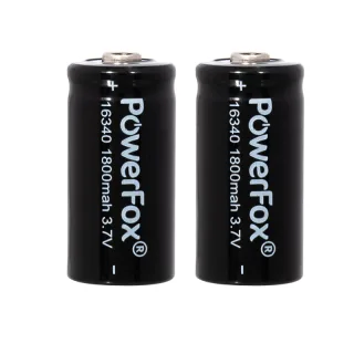 Due batterie ricaricabili PowerFox 16340 da 1800 mAh per puntatore laser compatto