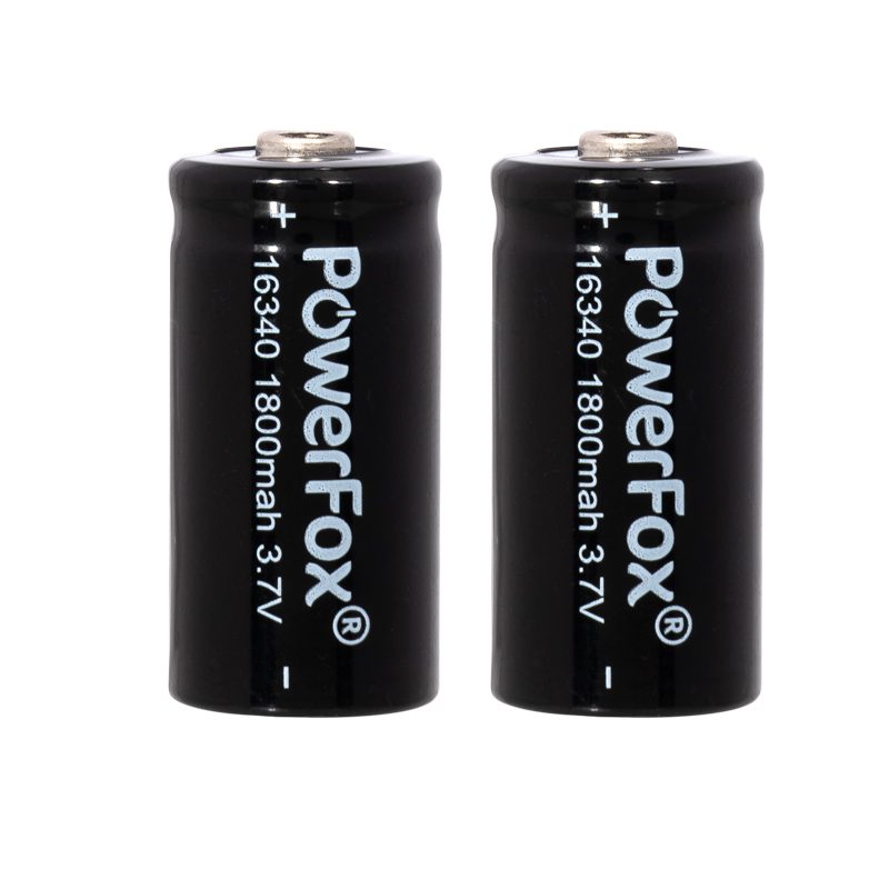 Due batterie ricaricabili PowerFox 16340 da 1800 mAh per puntatore laser compatto